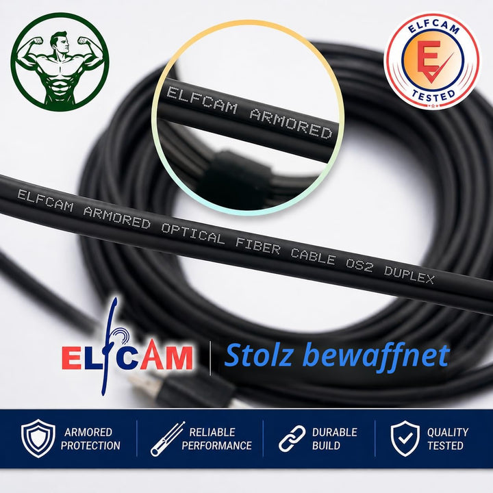 Elfcam® - 40m Gepanzerte Glasfaser-kabel LC/UPC auf LC/UPC OS2 Duplex Singlemode 9/125µm LSZH, LWL-K