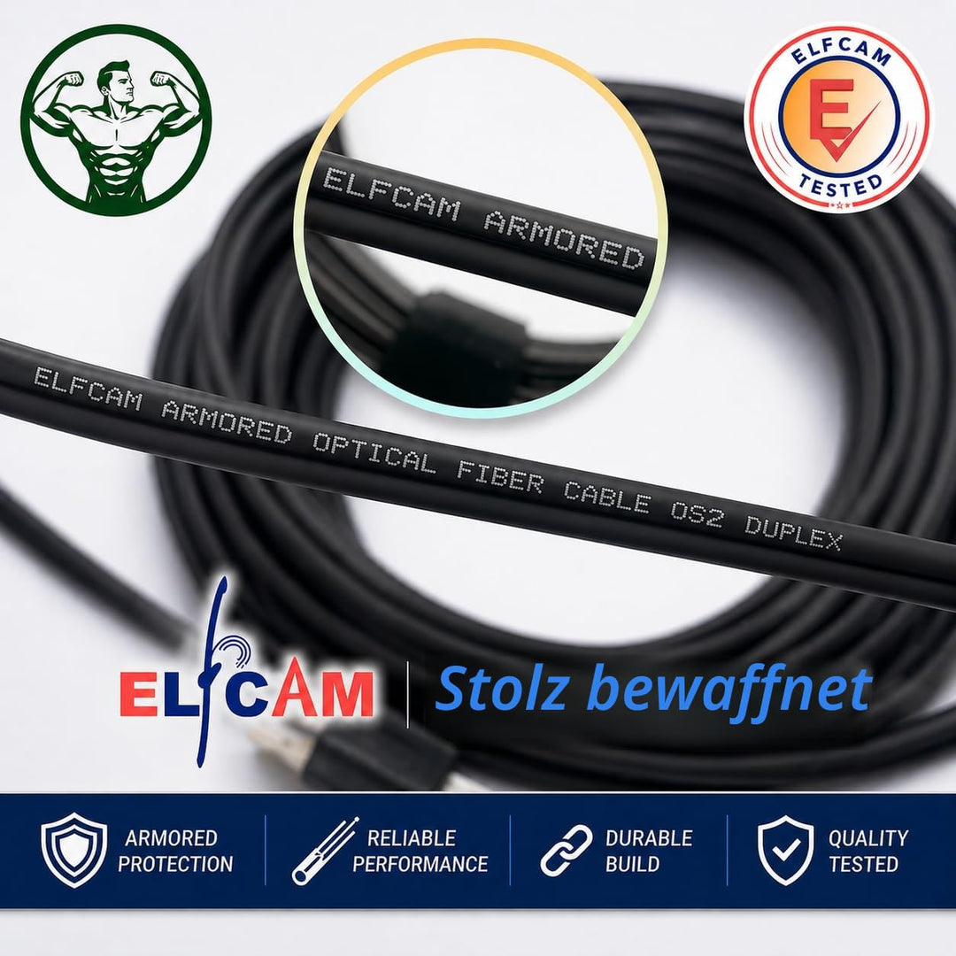Elfcam® - 150m Gepanzerte Glasfaser-kabel LC/UPC auf LC/UPC OS2 Duplex Singlemode 9/125µm LSZH, LWL-
