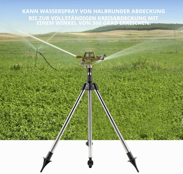 Zerodis Bewässerungs Set Teleskop Stativ Edelstahl Sprinkler grün Impulsregner Kreisregner 360° vers