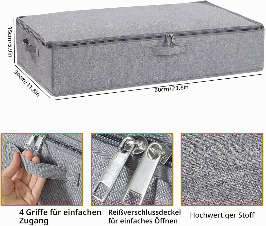 2 Stück Unterbettkommode, Faltbare Aufbewahrungsbox mit Deckel und Reissverschluss für Bettdecken De