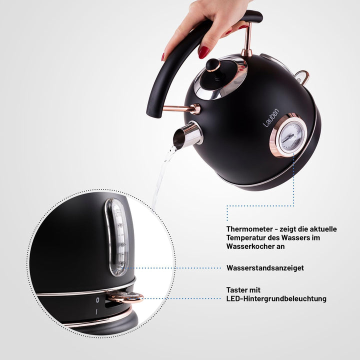 Lauben Electric Kettle 17BC Wasserkocher mit Inhalt 1,8 l, Leistung 2200 W, Wassertemperaturanzeige,