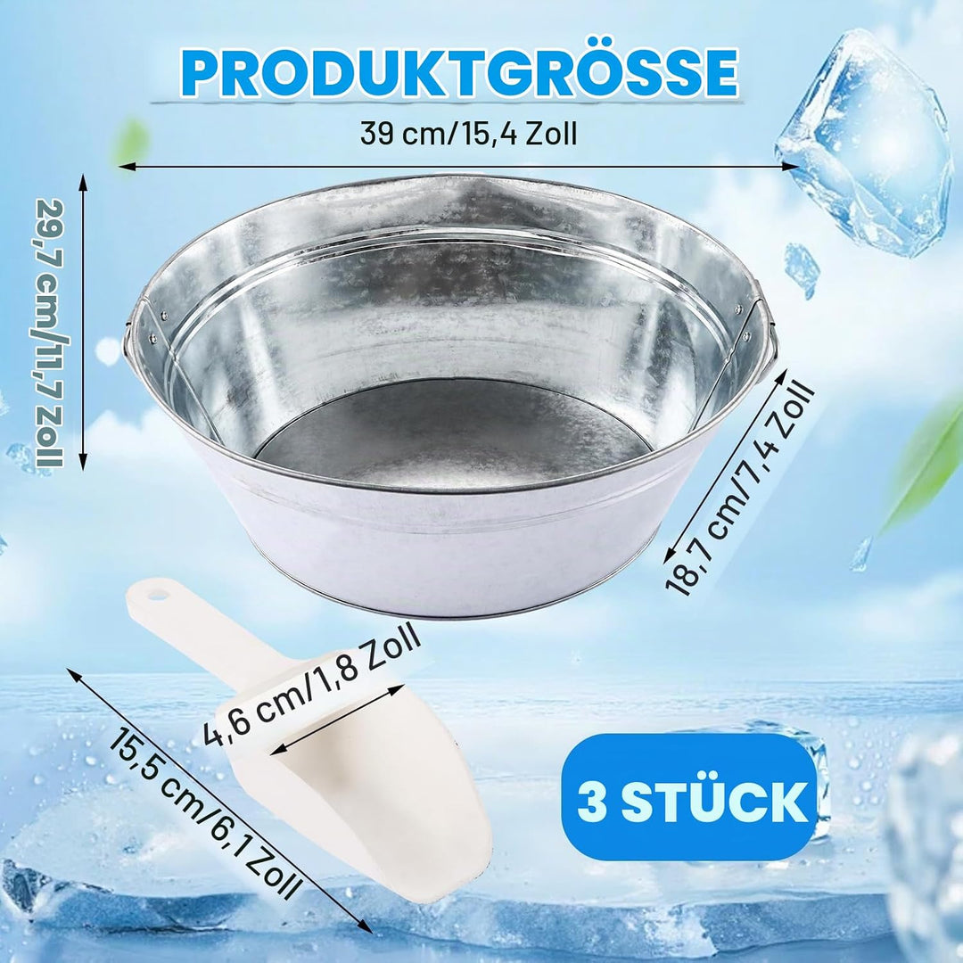 APACALI 3 Stück Getränkewanne mit Henkel, Zinkwanne mit Eiskratzer, wasserdicht Getränkekühler, Sekt