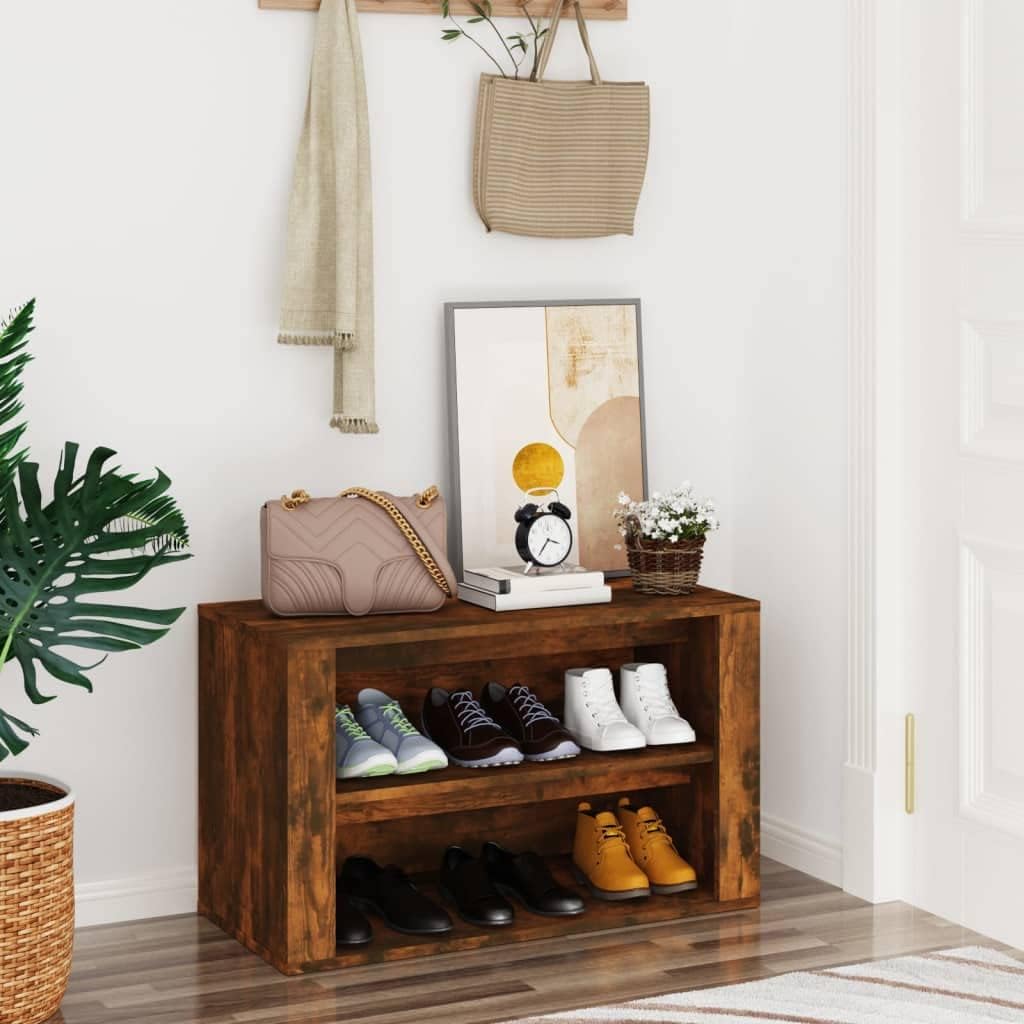 FIRBNUS Schuhregal Räuchereiche 75x35x45 cm Holzwerkstoff Schuhorganizer Schuhaufbewahrung Schuhschr