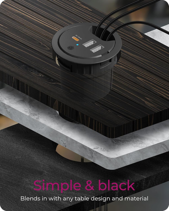 ICY Box 3-Port Tischladegerät, 2X USB-A & 1x USB-C, Für 60mm Bohrungen, Gerät dient nur zum Laden, S