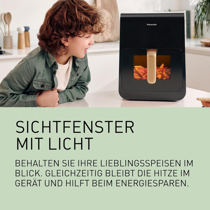Panasonic NF-CC600AXE Air Fryer mit Sichtfenster, 6 l, 80–200 °C, digitaler Timer & LCD-Display, san