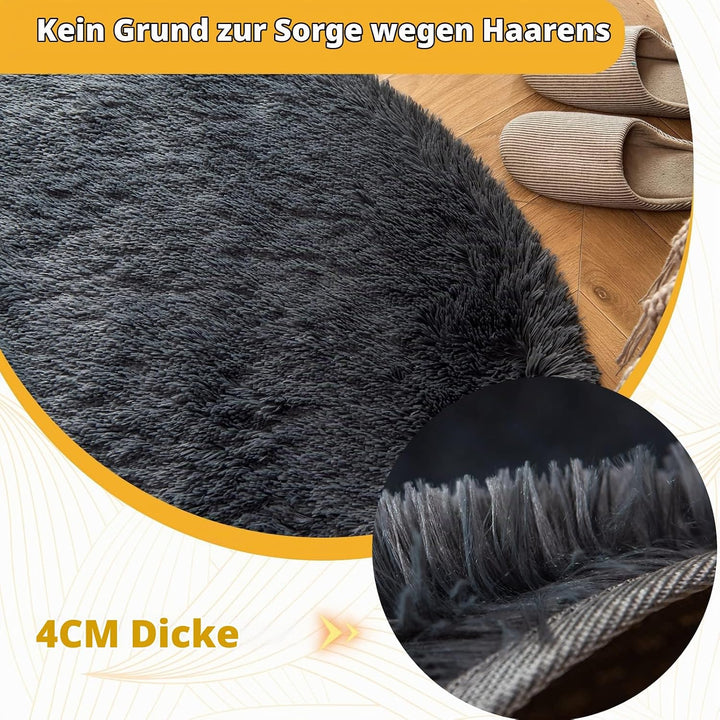 CHOSHOME Teppich Rund 120CM Teppich Wohnzimmer Hochflor Waschbar Teppich Shaggy Grau Runden Teppiche