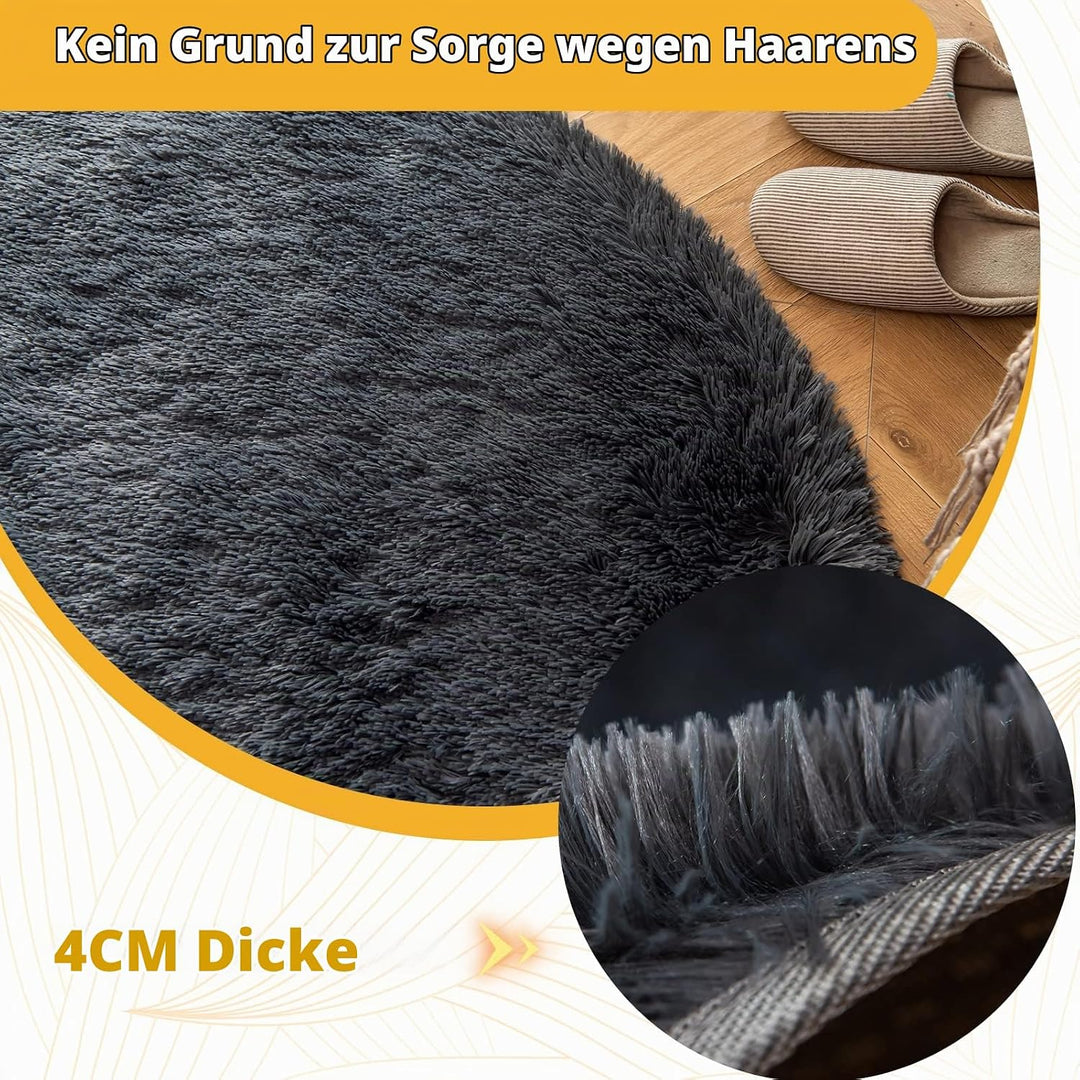 CHOSHOME Teppich Rund 80CM Wohnzimmer Hochflor Waschbar Teppich Shaggy Grau Runden Teppiche Einfarbi