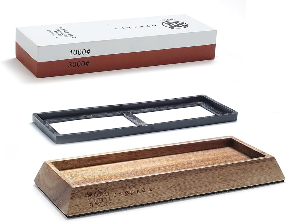 MITSUMOTO SAKARI Japanische Schleifstein Messer, Wetzstahl für professionelle Küchenmesser, 1000/300