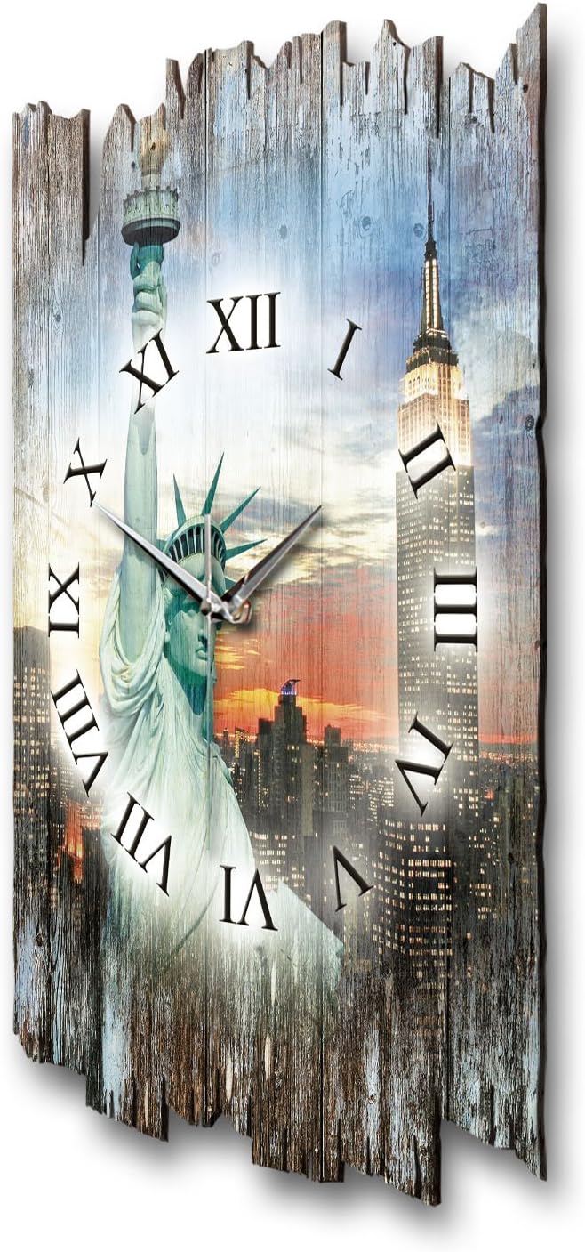 Kreative Feder New York Landhaus Shabby Style Designer Wanduhr Quarzuhr aus Holz *Made in Germany le
