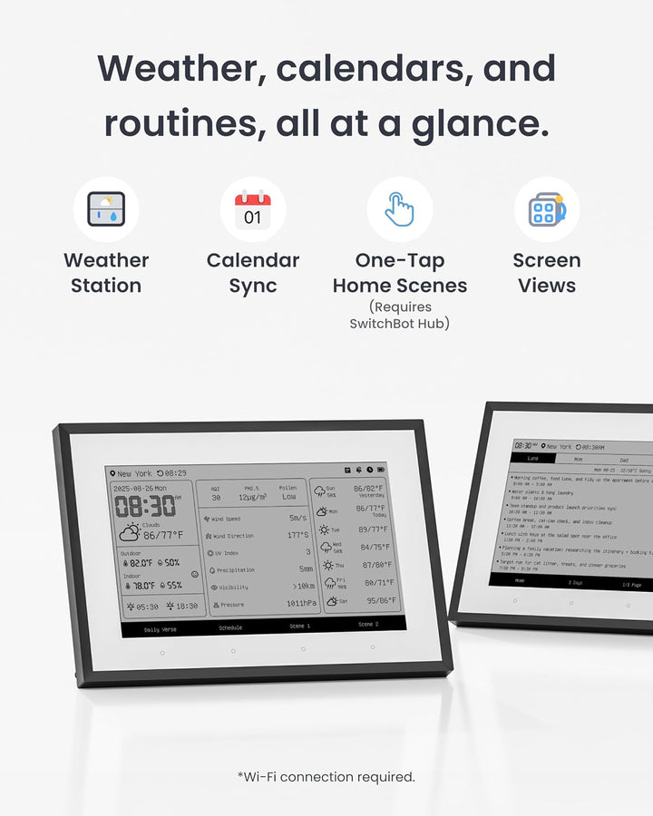SwitchBot Smartes E-Ink-Home-Dashboard, 7,5" kabelloser Monitor für Innen-/Aussentemperatur und Luft