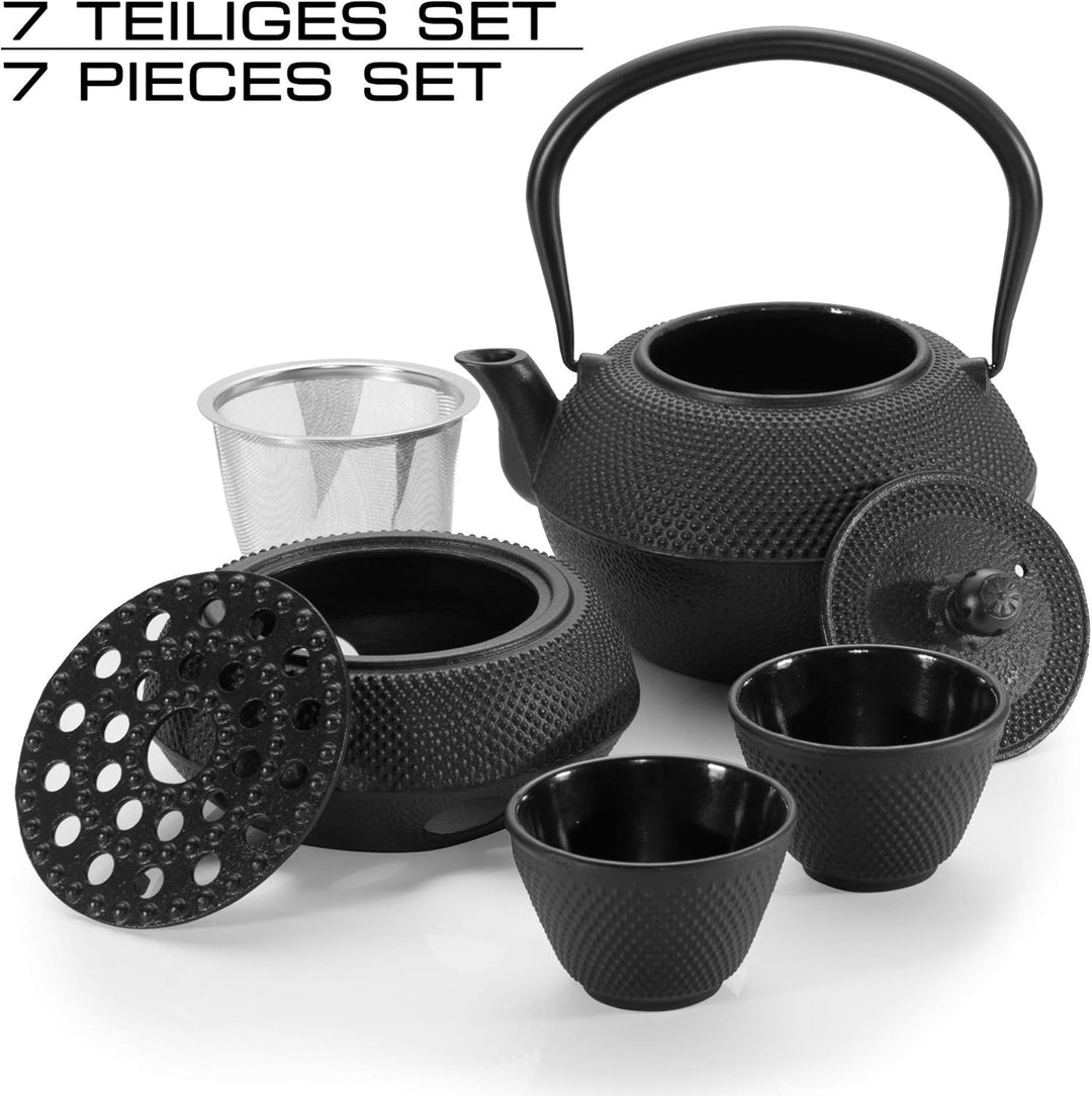 Dimono Traditionelles Tee-Set aus Gusseisen: Teekanne, Stövchen und 2 Teebecher Komplett-Set, Komple