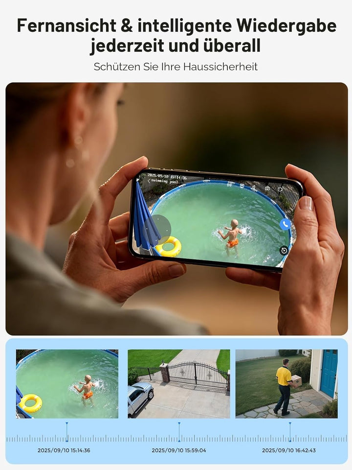 【5MP Auflösung+360°PTZ】 Hiseeu 5MP Überwachungskamera Set Aussen,4X 5MP 360° Überwachung Kamera Auss