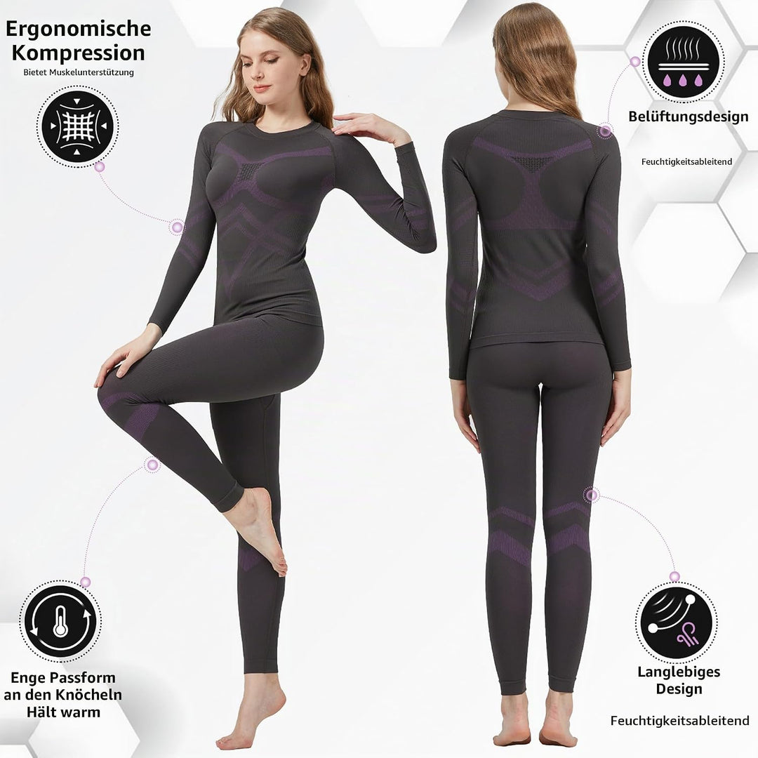 UNIQUEBELLA Thermo Unterwäsche Damen, Skiunterwäsche Atmungsaktiv Funktionsunterwäsche, Antibakterie