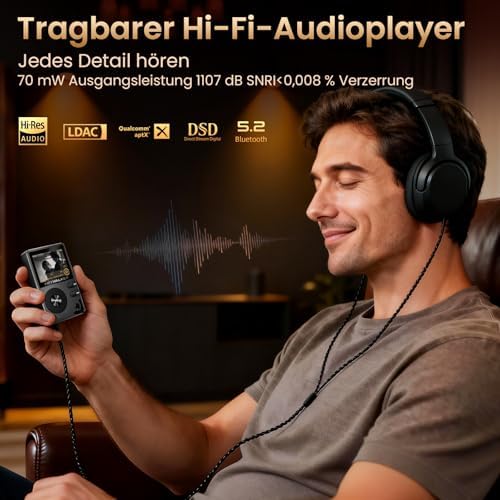 HIFI WALKER H2 MP3-Player 64GB + Schutztasche, Bluetooth 5.2