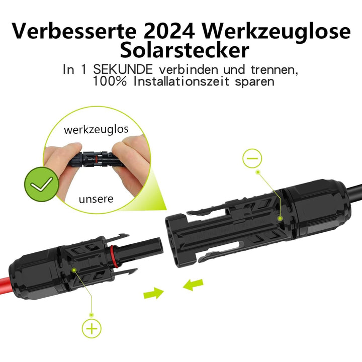 Solarkabel 4mm²/6mm², Solarkabel Verlängerung 1/2/3/5/8/10/13/15M (3M-AWG12/6mm) 3M-AWG10/6mm, 3M-AW