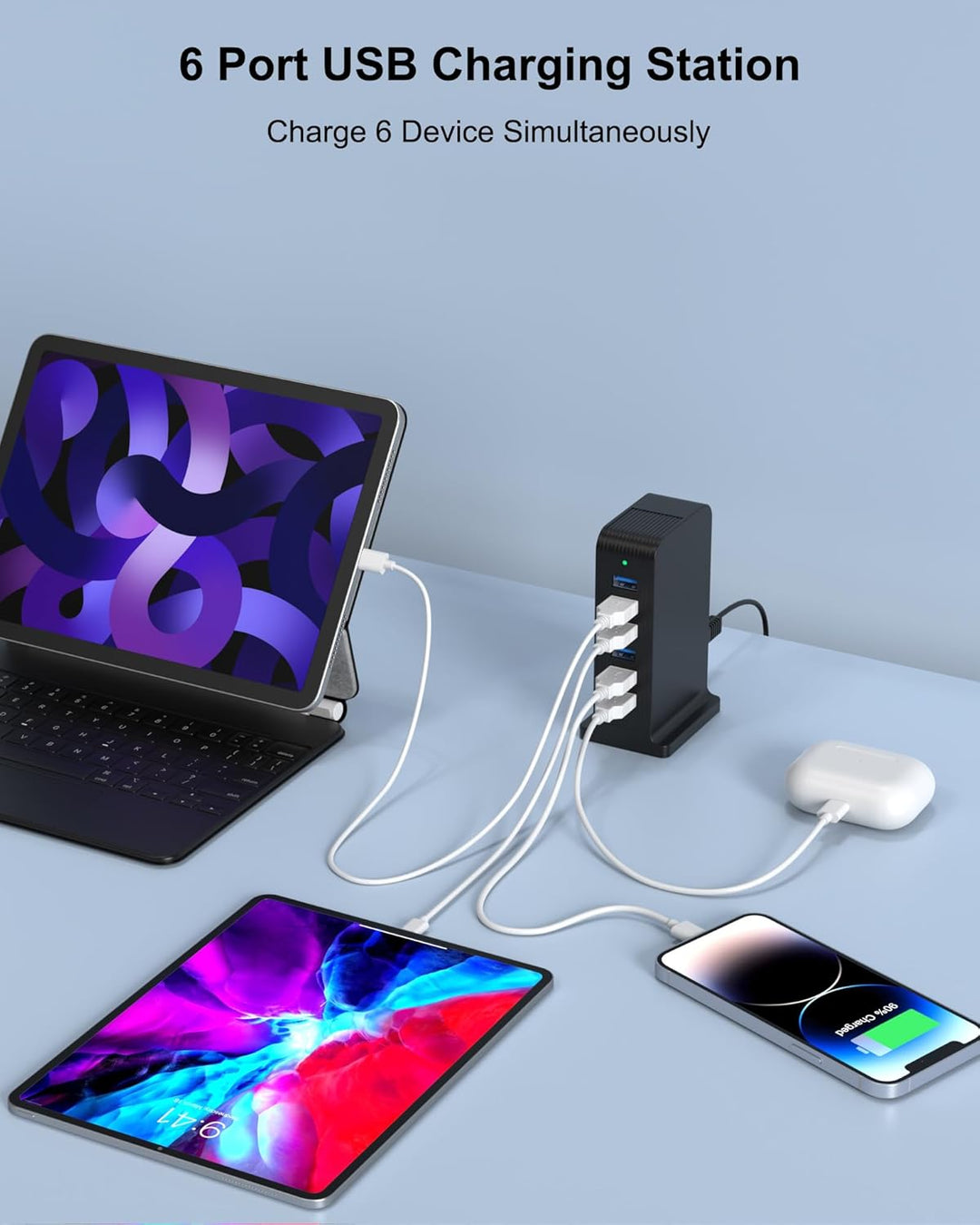 USB Ladegerät Mehrfach,USB Ladestation Mehrere Geräte Netzteil 6 Port für iPhone,Samsung Galaxy,LG,H