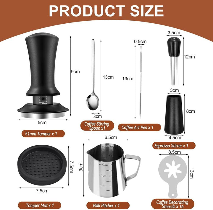 51mm Kaffee Tamper Set, 22pcs Espresso Tamper Set, Barista Set mit Espresso Tamper, Kaffeerührer, Rü