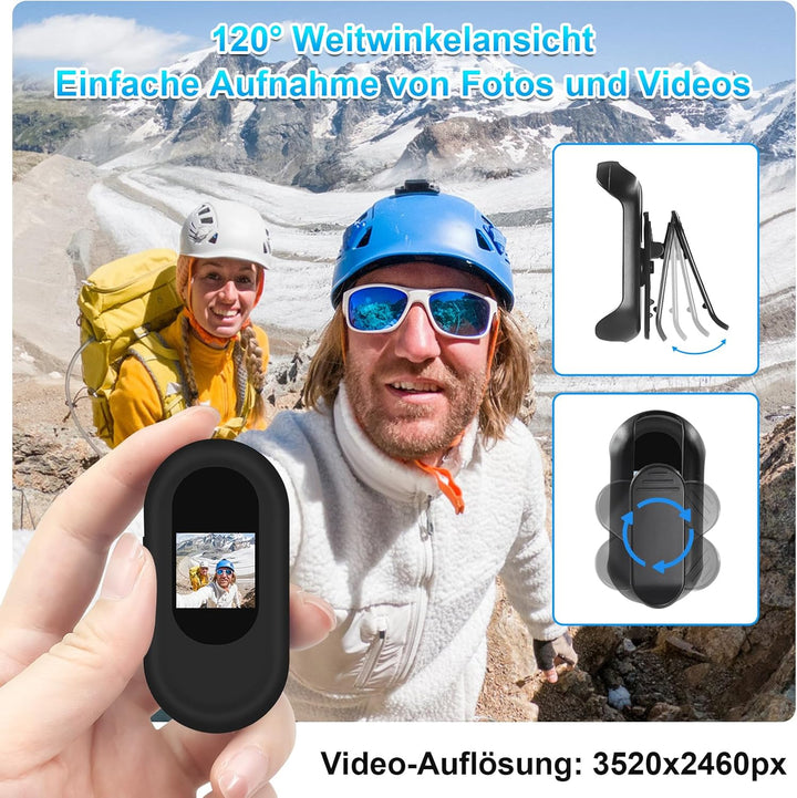 Action Cam, 120° Tragbare Sportkamera mit 0,63-Zoll-Display, Mini-Körperkamera HD 1080P Helm ActionK