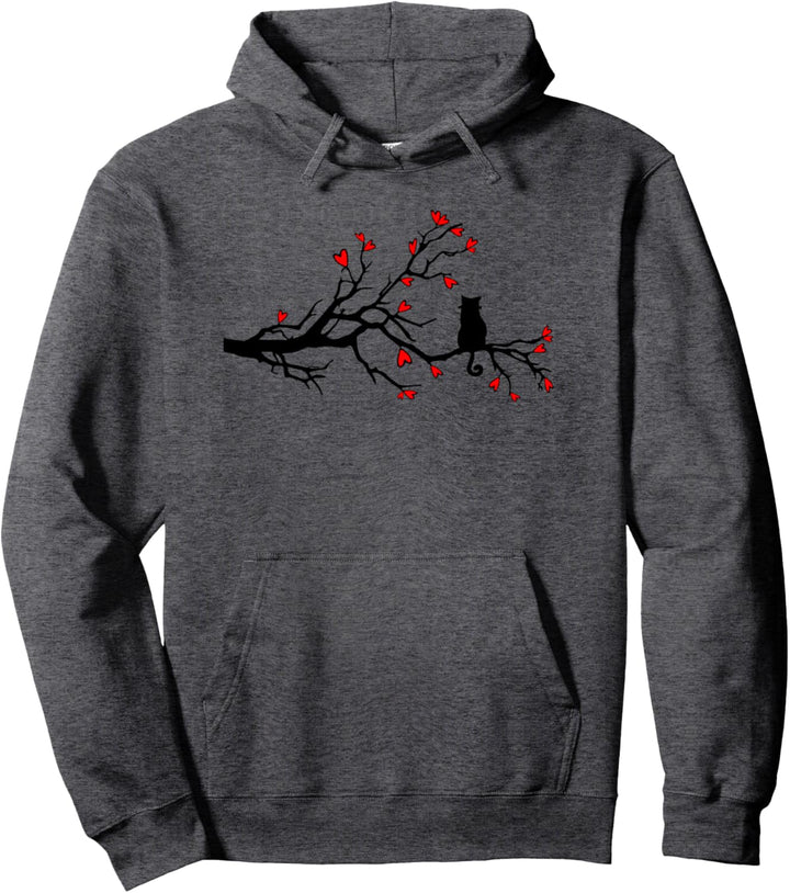 Katze auf einem Ast in einem Baum der Herzen Pullover Hoodie