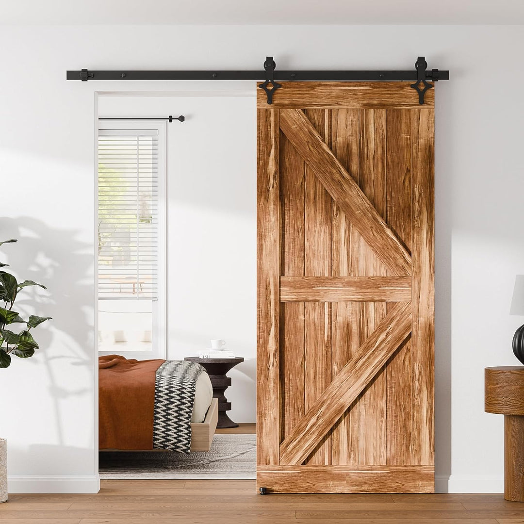 Wolfbird Hardware Kit Scheunentür 244cm-8ft Schiebetürsystem Schienen Kit, mit verstellbaren Bodensc