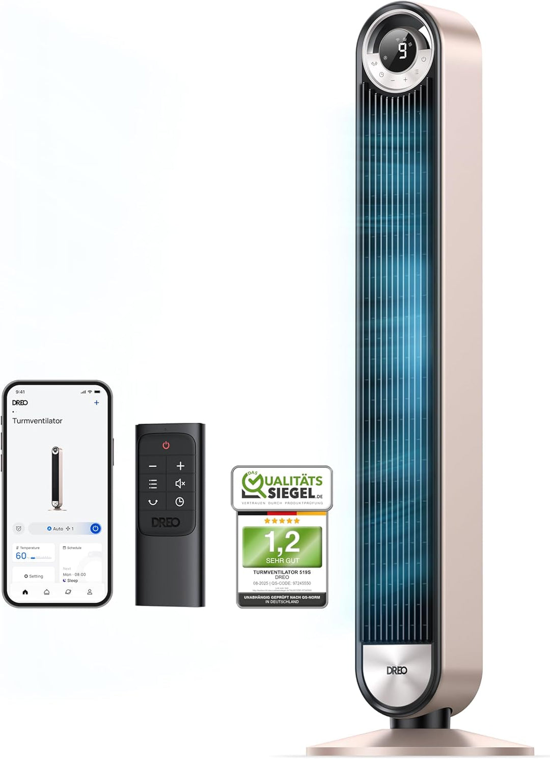 Dreo 25dB Smart Leiser Turmventilator mit Kühlung, 106cm WiFi Alexa Tower Fan, 90° oszillierender Ve