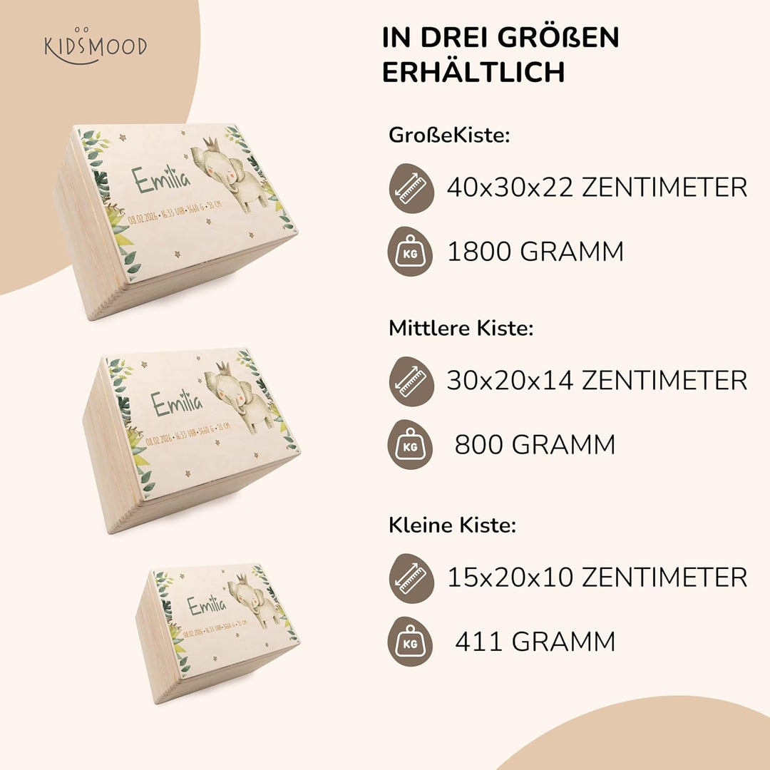 KIDSMOOD - Erinnerungsbox Baby, personalisierte Holzkiste mit Deckel, Ideal zur Aufbewahrung von Eri