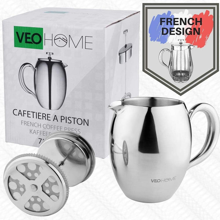 VeoHome French Press Kaffeebereiter Kaffeekanne unzerbrechlich und hält Ihren Kaffee dank der Doppel