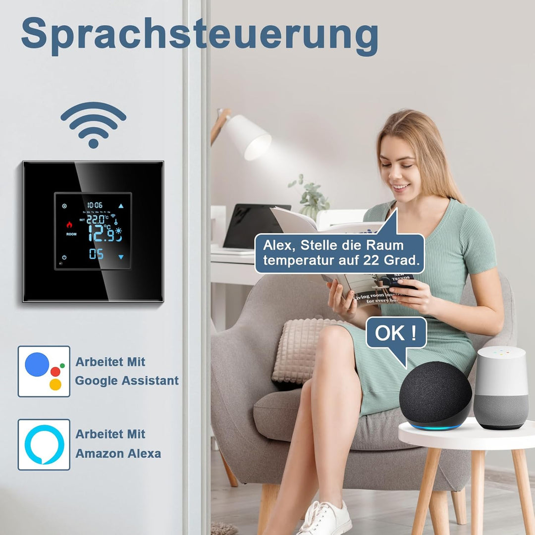CNBINGO Smart Thermostat Unterputz mit Fühler, Digitaler Raumthermostat für Wasser Fussbodenheizunge