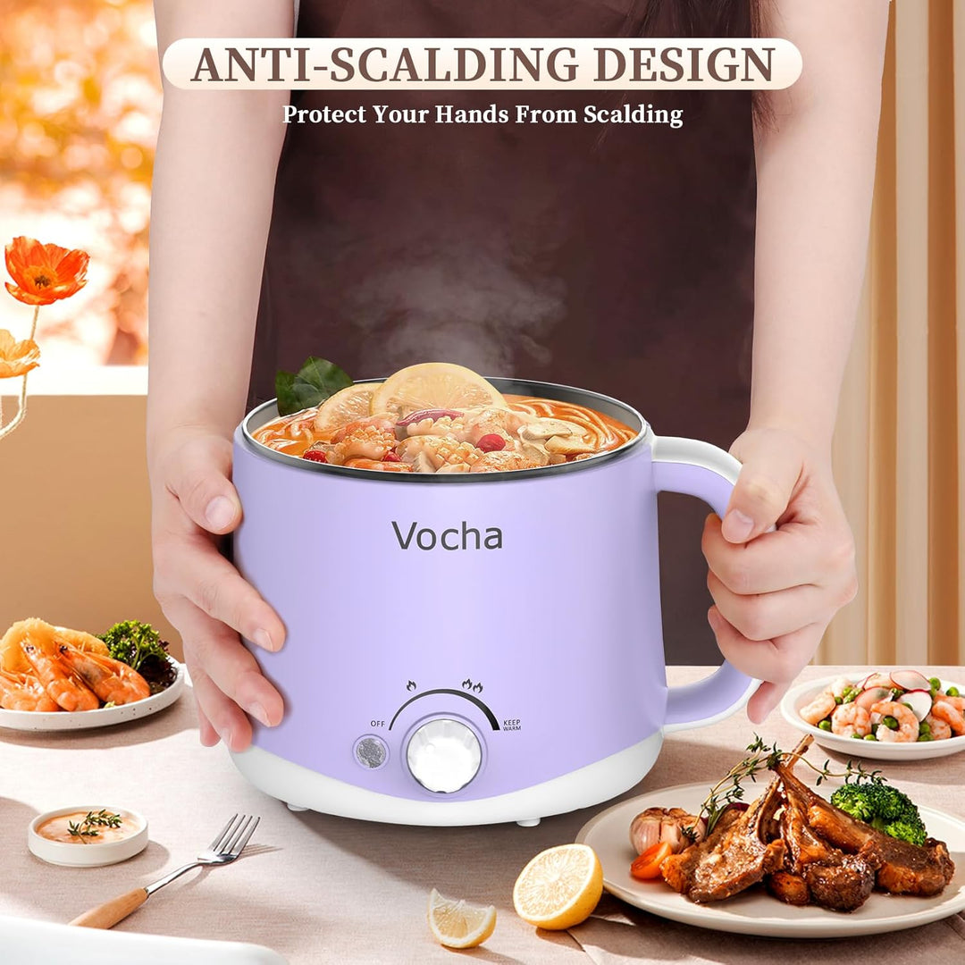 Vocha Elektrische Hot Pot, 1.6L Kleiner Elektrischer Kochtopf mit Warmhaltefunktion, Tragbare Schnel