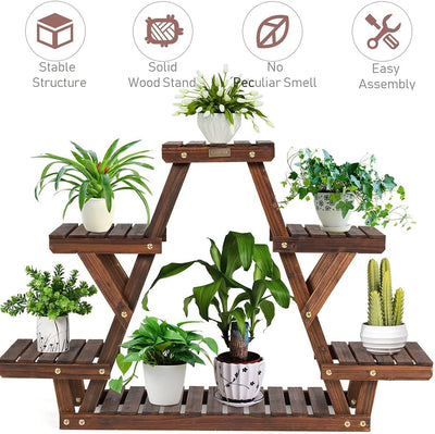 GIANTEX Pflanzenregal Outdoor, Blumenbank für draussen, Blumenregal Balkon, Blumenständer Holz, Pfla