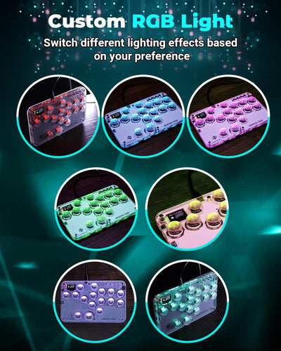 Semaiki Arcade Stick, G16 Arcade Controller mit Turbo und benutzerdefiniertem RGB, Arcade Fight Stic