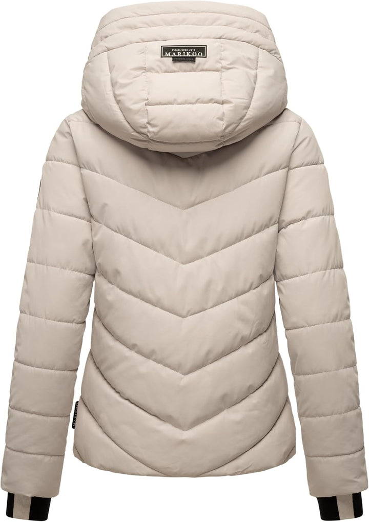 MARIKOO Damen Winterjacke warme Steppjacke mit Abnehmbarer Kapuze Samuiaa XVI XS-3XL XXL Light Grey,