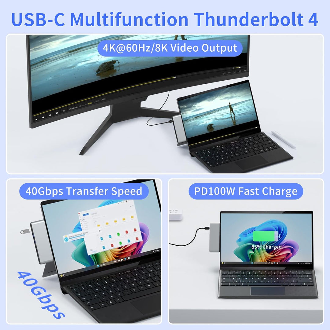 Surface Pro 11/10/9 Hub Dockingstation mit Dual HDMI 4K@60Hz, USB C Thunerbolt 4 (8K Video+40Gbps+10
