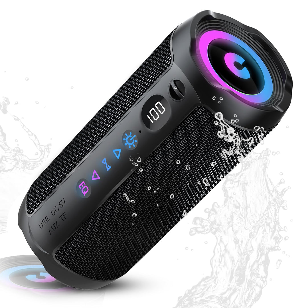 Bluetooth Lautsprecher mit Licht, Bluetooth 5.4 Musikbox,30W Dual Lautsprecher, LED Anzeige & 30 Std