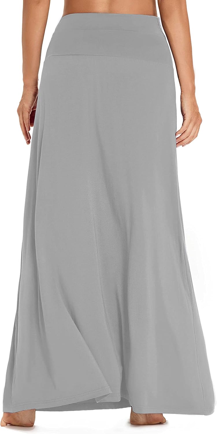 Damen Sommer Hohe Taille Boho Yoga Maxi Rock Elastisch Pull On Lang Röcke M Hellgrau, M Hellgrau