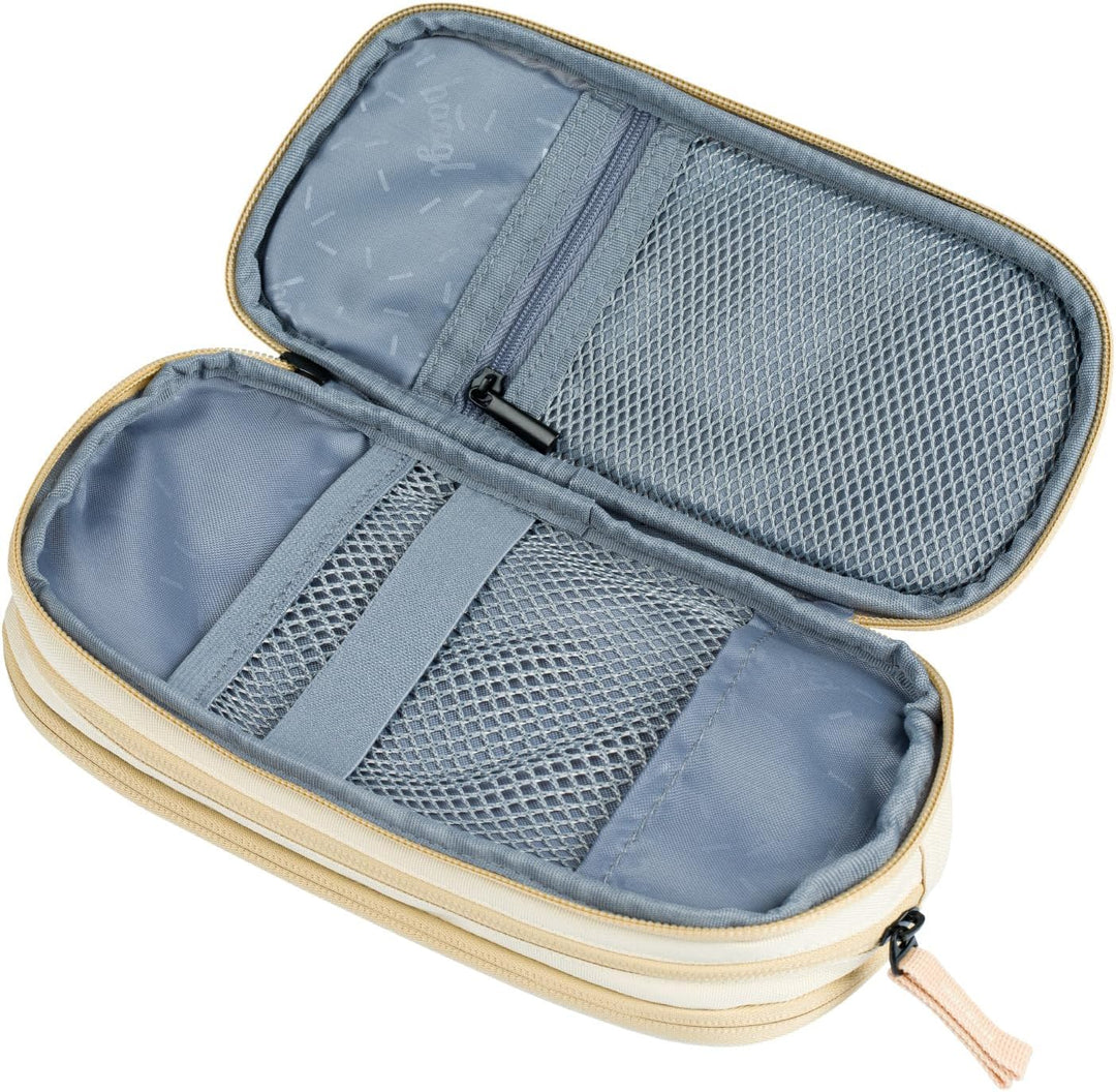 Baagl Federmäppchen Schulmäppchen Mädchen Jungen 3 Fächer Etui - Beige, Beige