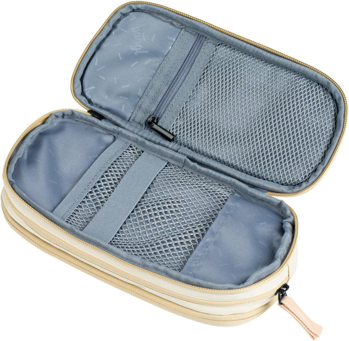 Baagl Federmäppchen Schulmäppchen Mädchen Jungen 3 Fächer Etui - Beige, Beige