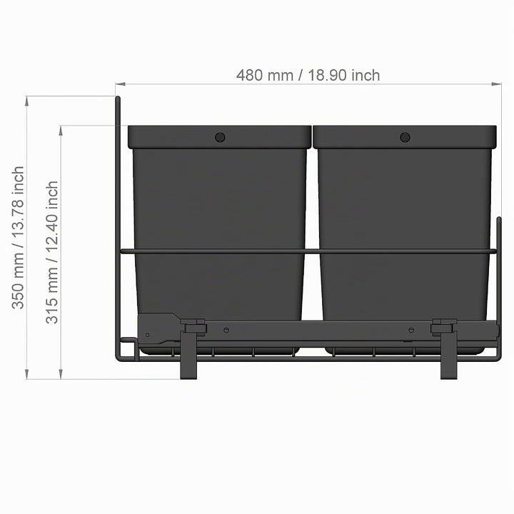 LM 79/4 Einbau Mülleimer ausziehbar mit 4x8L Abfalleimer Korbauszug anthrazitfarben 33,2x48x35,5 cm