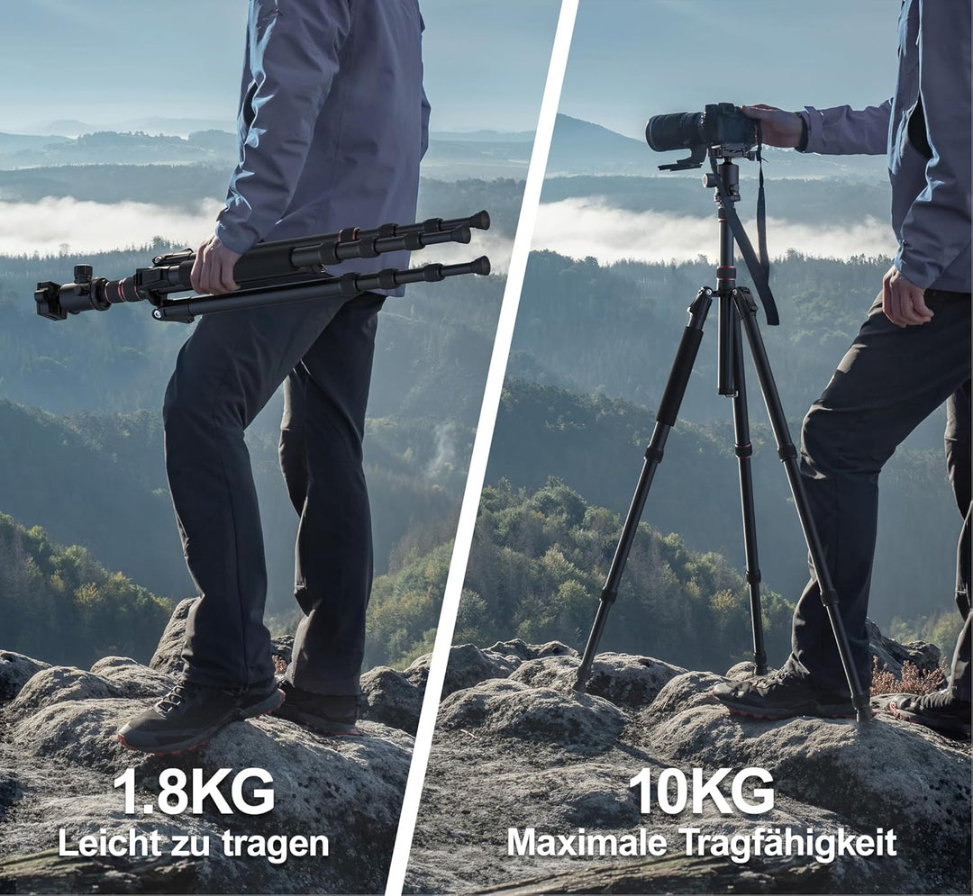 RALENO 1,98 m Kamerastativ, Stativ mit 360° Panorama Kugelkopf, Professionelles Camera Tripod mit 10