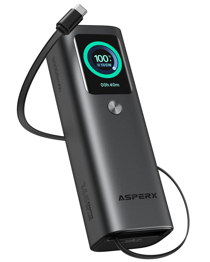 AsperX Power Bank 20000mAh-2x PD 100W Alulegierung Laptop Powerbank USB-C Schnellladung, Insgesamt 1
