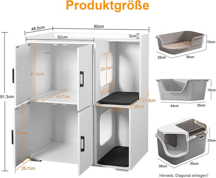 Katzenklo Schrank für 2 Katzen, Katzentoilette Schrank Zweistöckiger, Katzenklo Haus, Katzenhöhle Ho