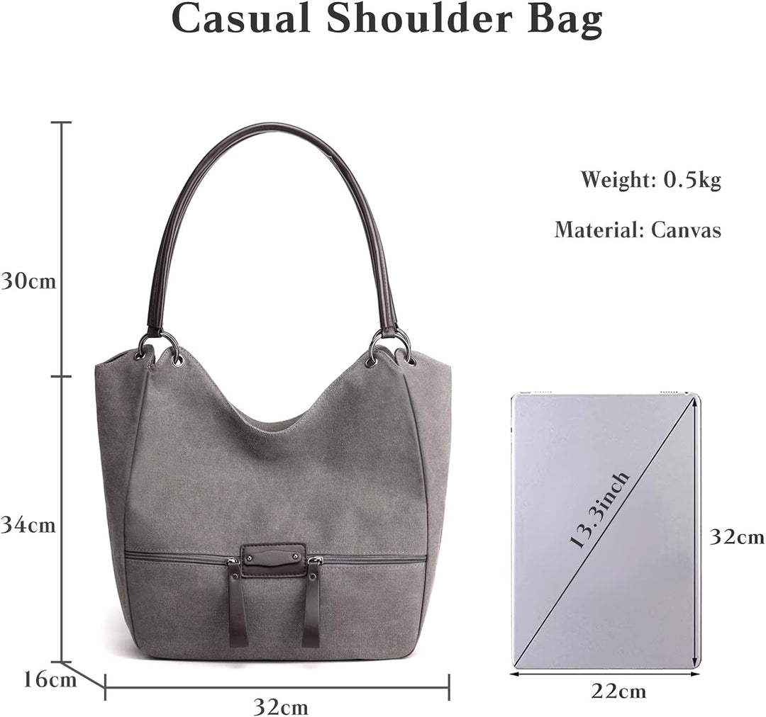 PORRASSO Canvas Hobo Taschen Damen Handtasche Casual Schultertasche Fraue Shopper Tote Henkeltasche