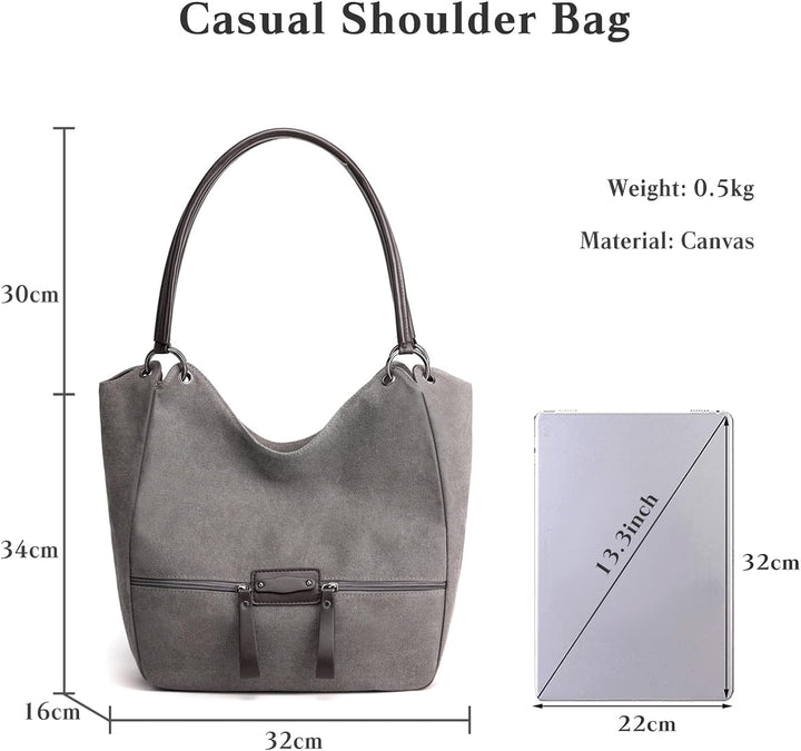 PORRASSO Canvas Hobo Taschen Damen Handtasche Casual Schultertasche Fraue Shopper Tote Henkeltasche