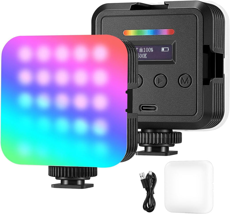 NEEWER Magnetisches RGB Videolicht, 360° Vollfarb RGB61 LED Kameralicht mit 3 Cold Shoe Mounts/CRI 9