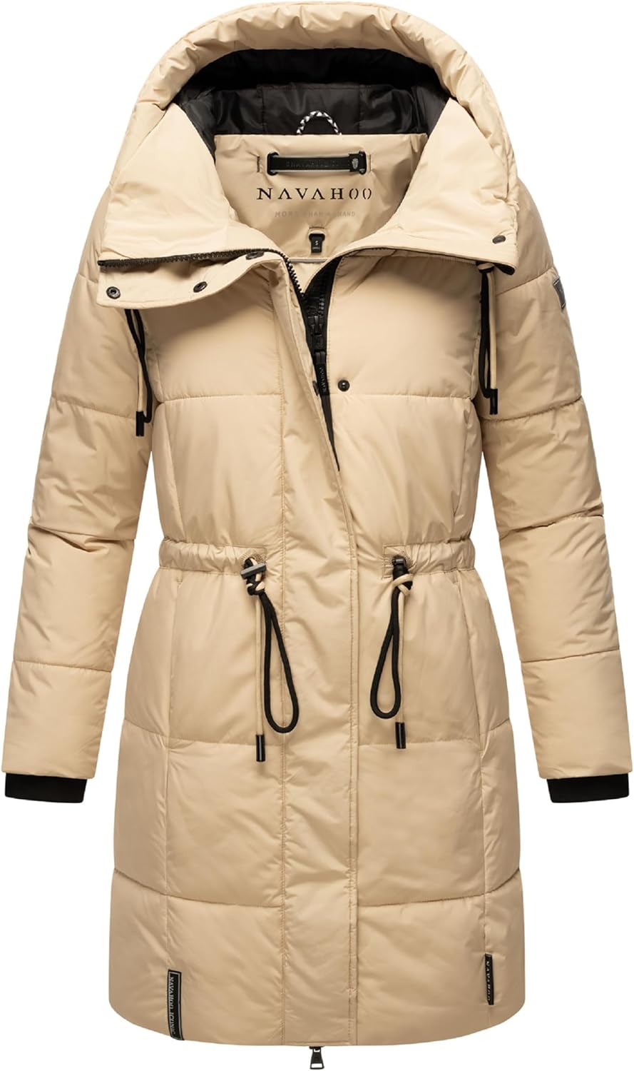 Navahoo Damen Wintermantel kurzer Steppmantel mit Kapuze Zuckertatze XIV XS-XXL S Beige, S Beige