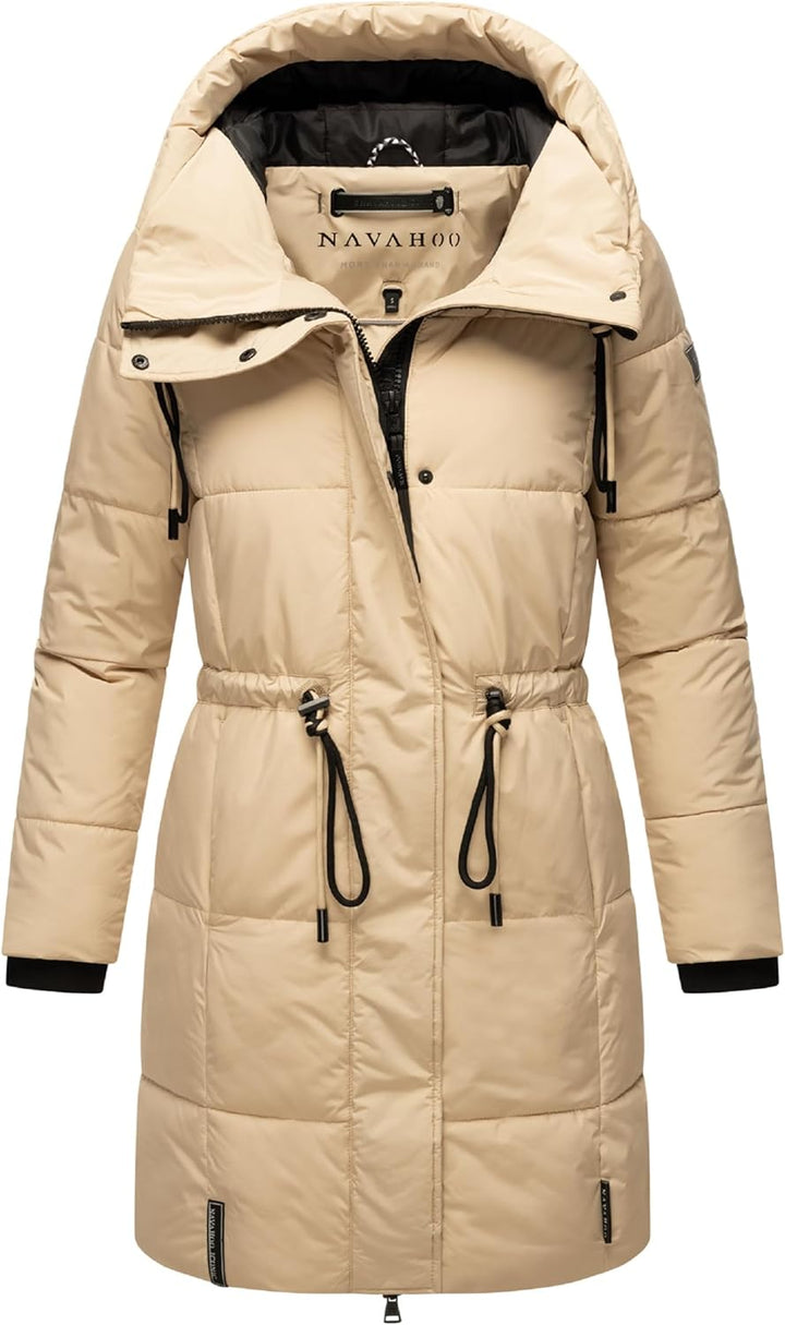 Navahoo Damen Wintermantel kurzer Steppmantel mit Kapuze Zuckertatze XIV XS-XXL L Beige, L Beige