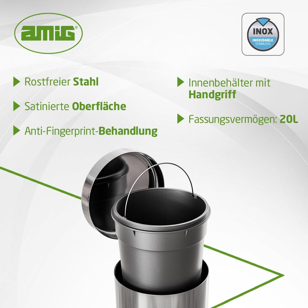 AMIG Pedal Treteimer Edelstahl 20L, 20L