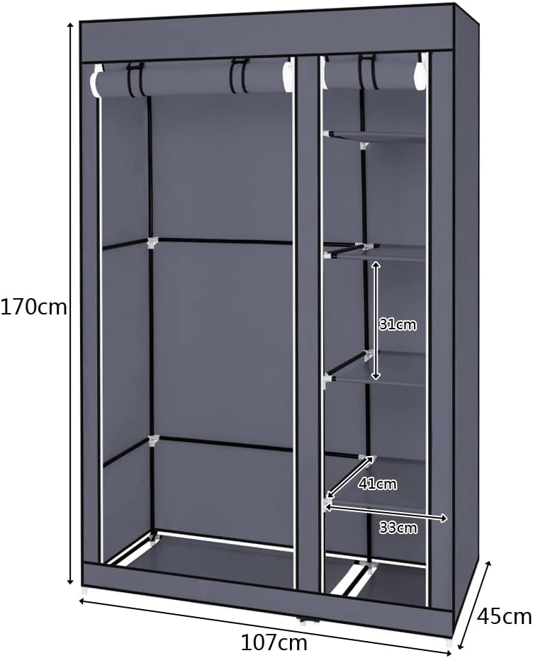 LEADZM Kleiderschrank, Stoffschrank, Garderobe Faltschrank mit Kleiderstange und Ablagen, Stabiler S