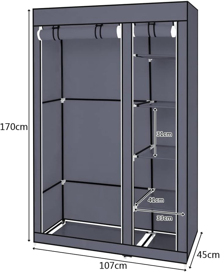 LEADZM Kleiderschrank, Stoffschrank, Garderobe Faltschrank mit Kleiderstange und Ablagen, Stabiler S