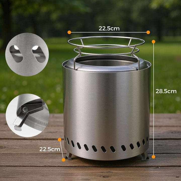 SMOOL 22cm Rauchfreier Tischfeuerkorb aus Edelstahl, Tragbarer Camping Feuerkorb für Outdoor & Terra